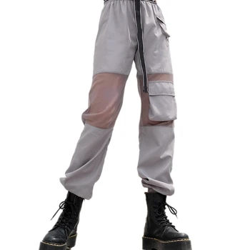 

Women's Fashion Stitching Mesh Pockets Beam Feet Tooling Sports Fitness Leisure Trousers