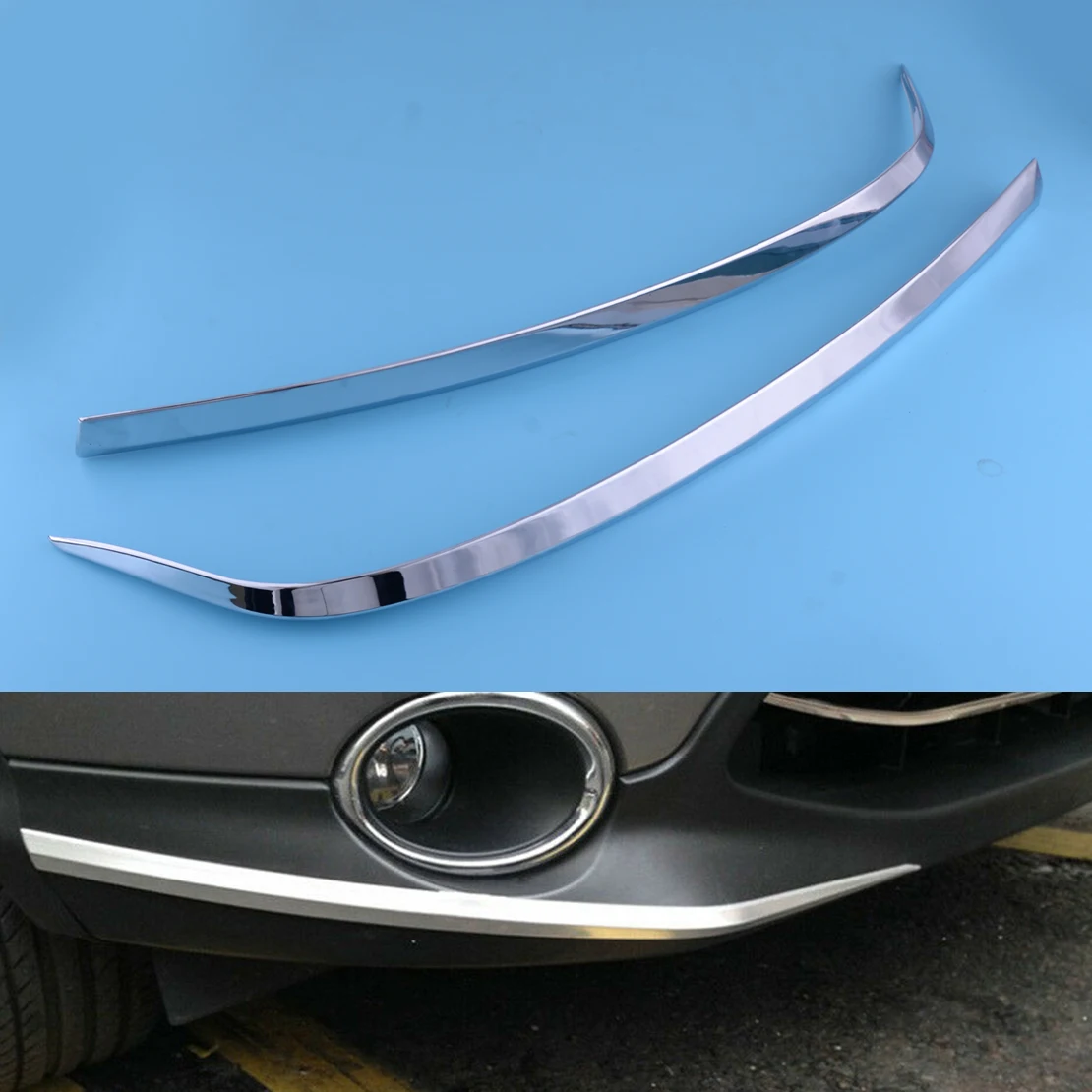 

CITALL 2Pcs ABS Chrome Car Front Bumper Protector Cover Trim Strip fit for Nissan Qashqai J11 2014 2015 2016