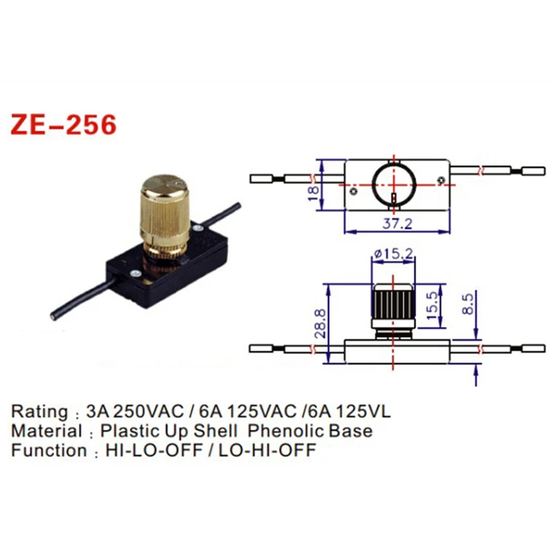 Zing Ear ZE-256 Rotary Light Lamp Switch Manual Trimming Rotating Switch Max 500W 3A 250VAC HI-LO-OFF LO-HI-OFF rotary light switch