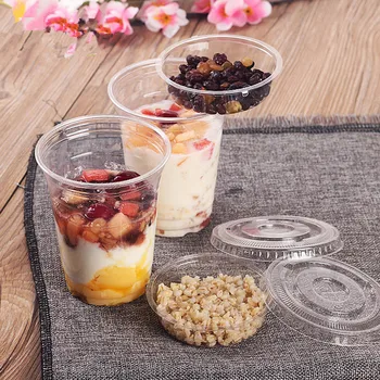 

50pcs High quality PET cold drink yogurt cup 12oz 375ml transparent disposable cups birthday party favors dessert cups with lid
