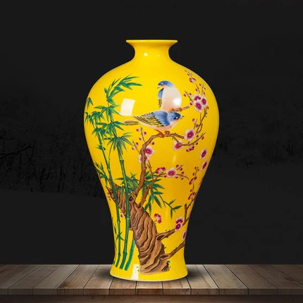 

Jingdezhen Antique Ceramics Small Yellow Vase Jiangxi Flower Decoration Chinese Living Room Tv Cabinet Home Decoration Crafts
