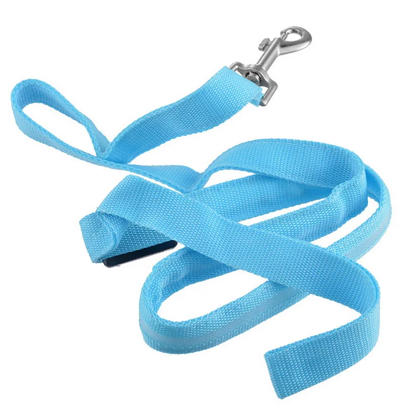 Blue Dog Leash With Night LED Solid Nylon Dog Collar Adjustable Lead RopeNet Leashes Pet Dog Accessories - Color: Blue