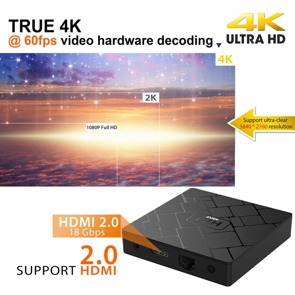HK1mini Android 9,0 Smart tv Box 2G+ 16G RK3229 Четырехъядерный 4K 3D H.265 2,4 GHz WiFi телеприставка домашняя медиаплеер с европейской вилкой