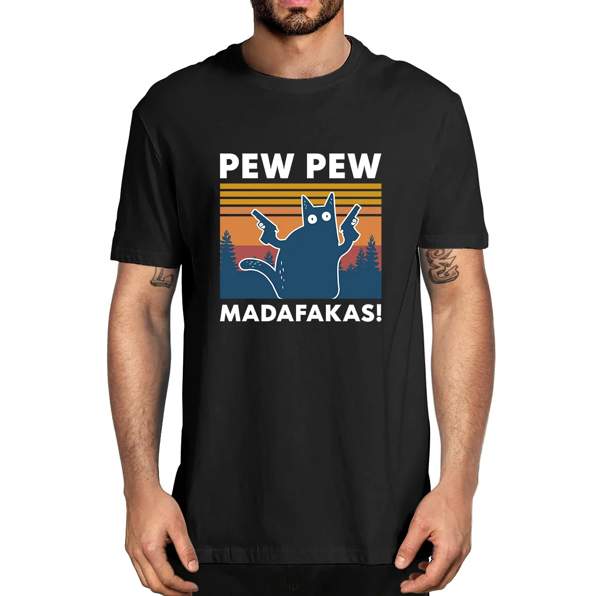 2020 fashion summer Pew Pew Madafakas Camiseta Novedad Funny Cat Vintage Crew Neck Camiseta para hombre Funny Shirt Humor