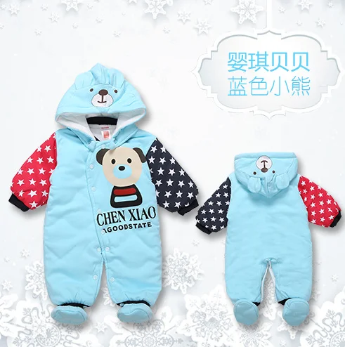 Blue Bear Одежда из хлопка для новорожденных; цельная теплая осенне-зимняя одежда с капюшоном для малышей; комбинезон с изображением животных; стиль Тоторо; пингвин - Цвет: Blue Bear
