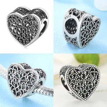 

925 Silver Open Heart Charm Beads Pendant For Fit Original Charms Bracelets Sterling Original Bangle Necklace Jewelry Making DIY