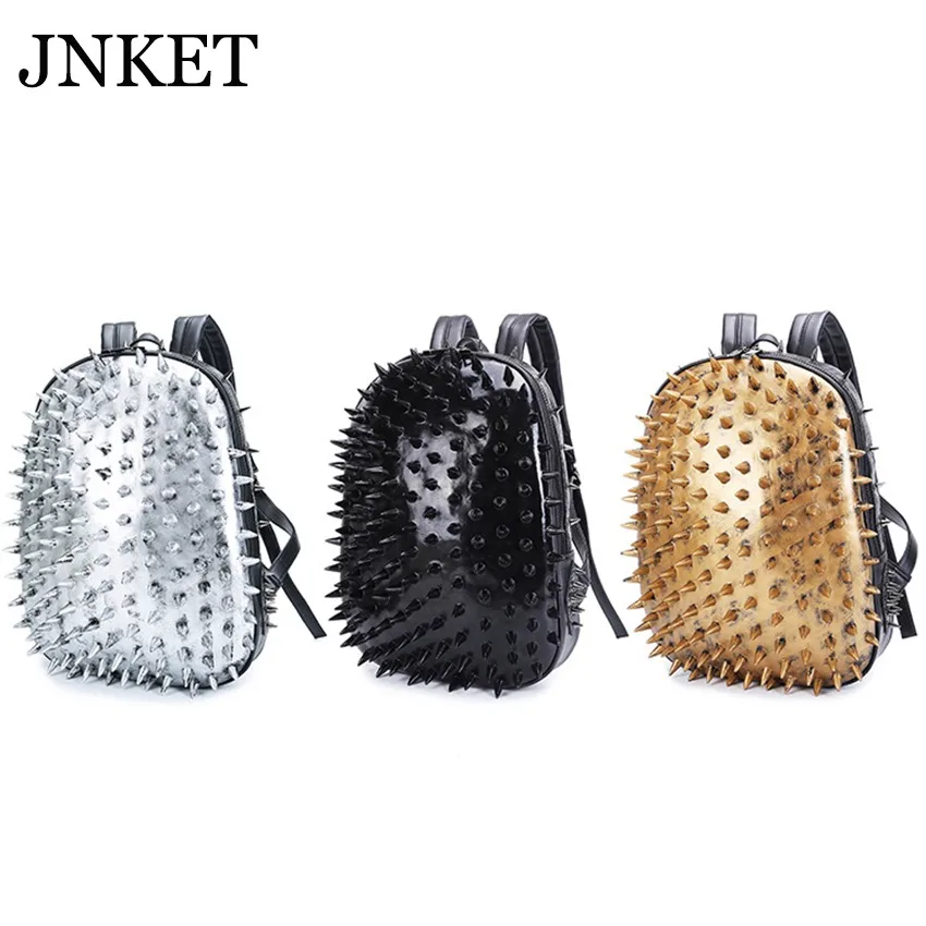 

JNKET New Men Punk Backpacks PU Leater Rivet Backpack Laptop Bagpack School Bags Large Capacity Waterproof Backpacks