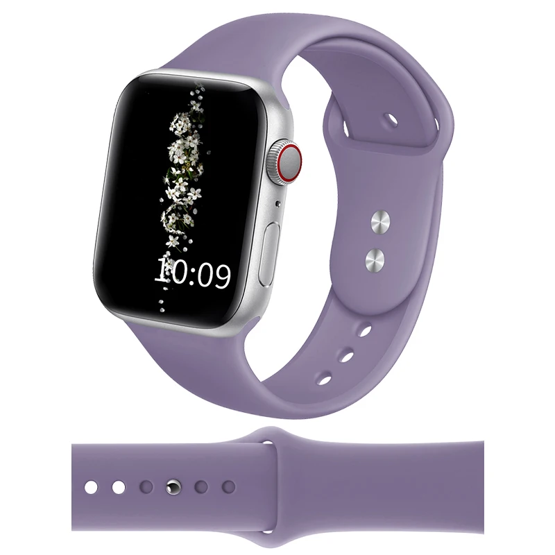 GELUOYA мягкий силиконовый спортивный ремешок для наручных часов Apple Watch, версии 5/4/2/38 мм/42 мм резиновый ремешок для наручных часов iWatch серии 5 4 40 мм 44 мм - Цвет ремешка: Light Purple
