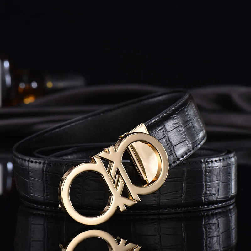 Автоматический ремень из крокодиловой кожи, Feragamo, мужской повседневный ремень высокого качества, Роскошный дизайнерский женский пояс для джинсов - Цвет: Black gold buckle