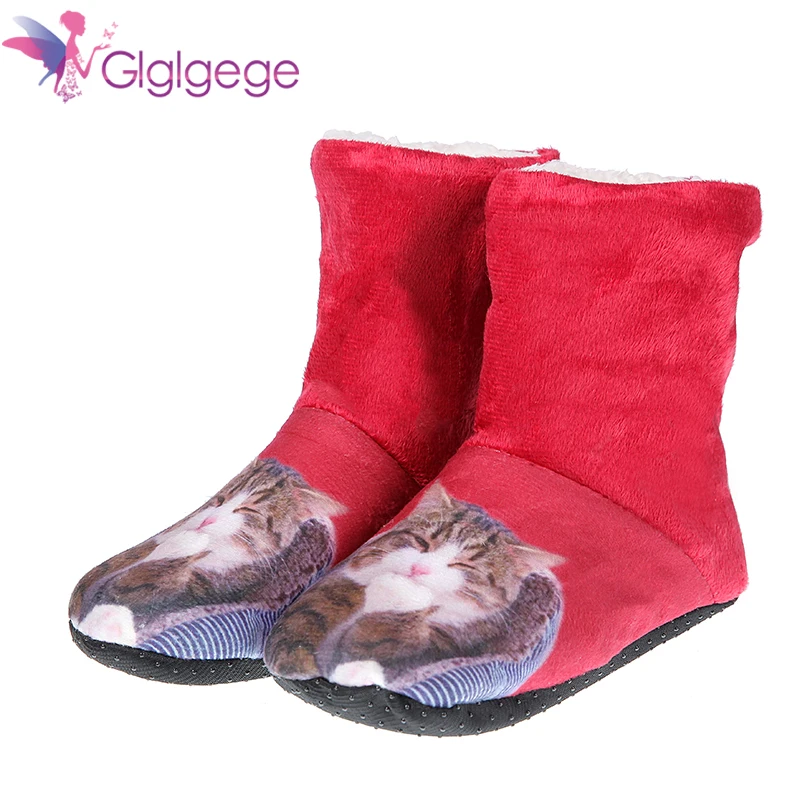 

Glglgege 2019 Christmas Indoor Socks Shoes Winter Shoes Woman Fur Sides Female Animal Prints Slipper Plush Insole Home Slippers