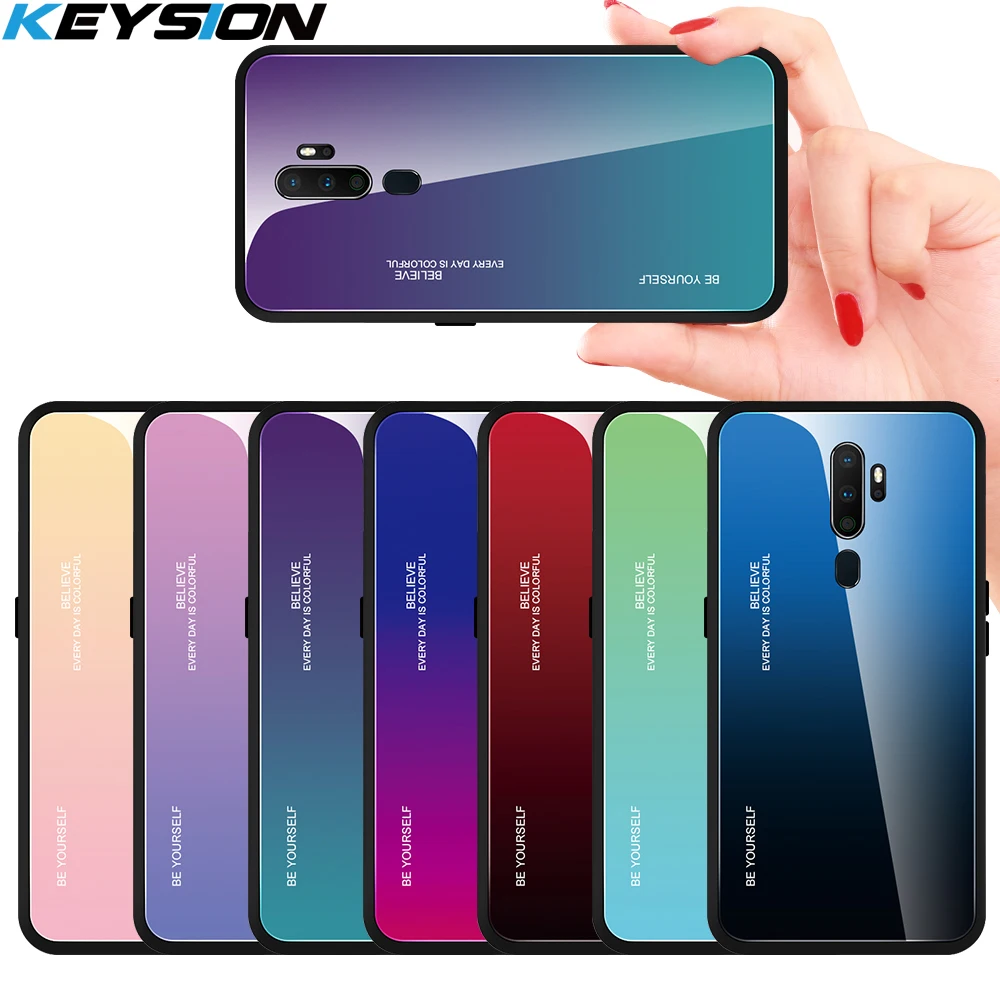 KEYSION Gradient Tempered Glass Phone Case For OPPO A9 2020 Silicone Hard Shockproof Back Cover for A5 A11X |