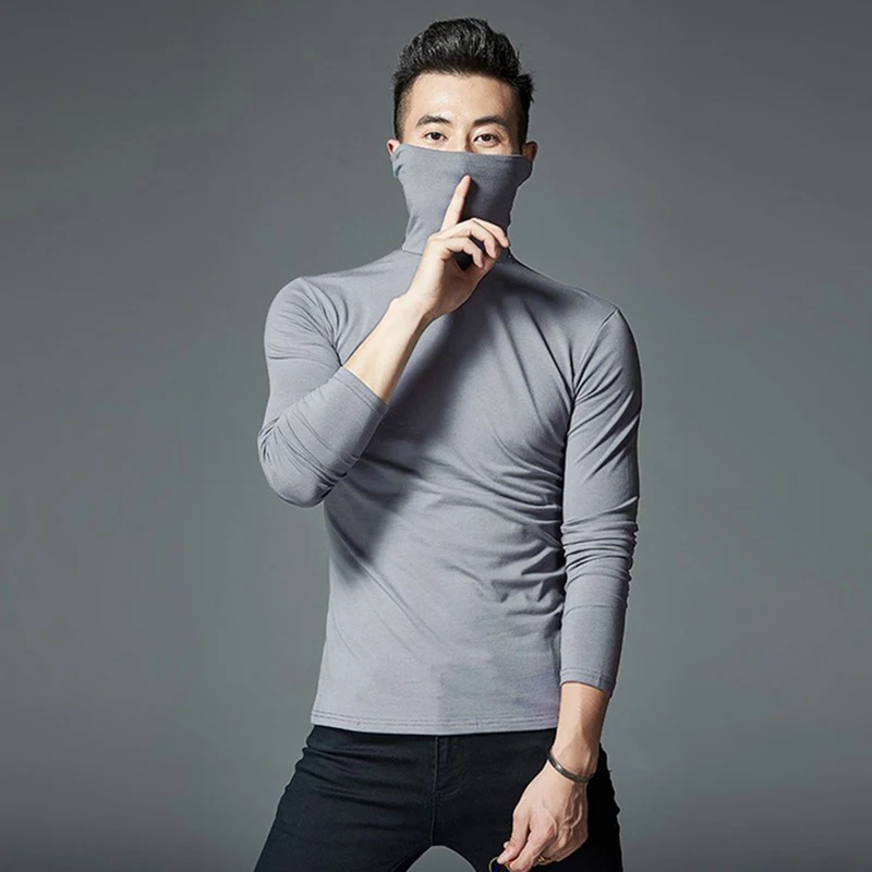 Men's Winter Thermo Underwear Casual Base Layer Slim Turtleneck Long-Sleeve Tops Pullover T-Shirt Elastic Clothing Pajamas