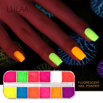 

LULAA 12 Colors /Set Fluorescent Neon Pigment Nail Powder Glitter Dust Gradient 3D Pigments Body Manicure Nail Art Decorations