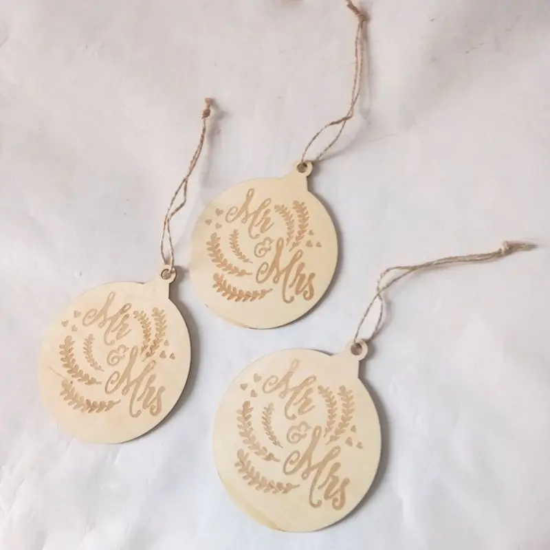 3pcs/set Mr& Mrs Wooden Hanging Pendant Christmas Tree Ornaments DIY Wedding 634E
