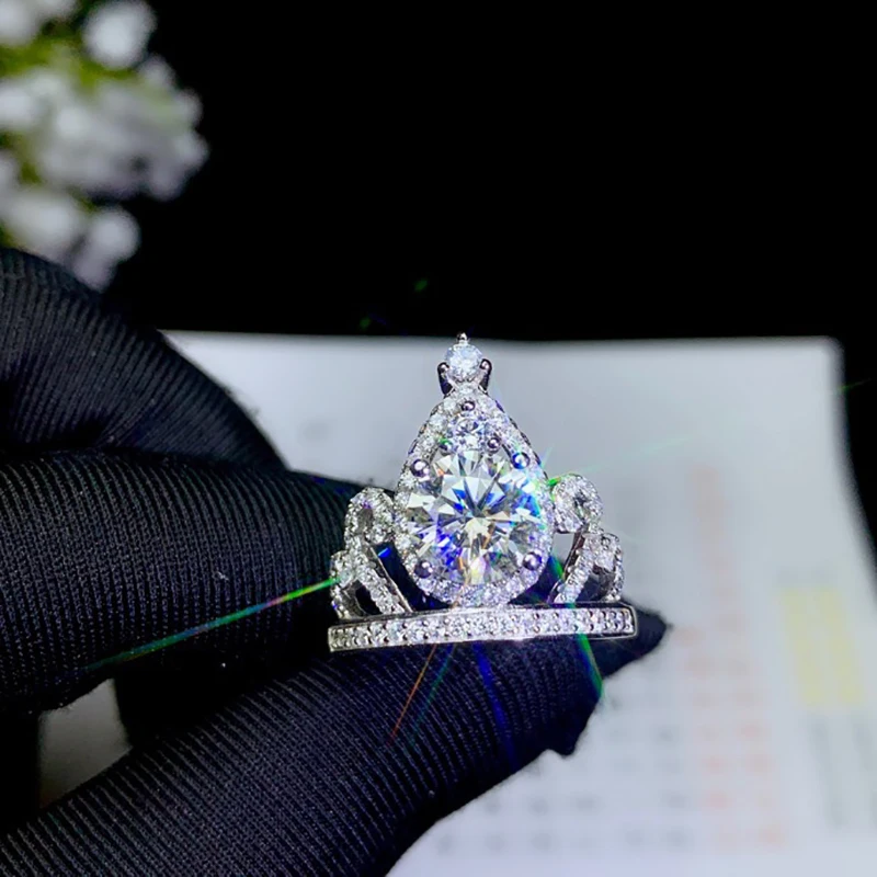 

BOEYCJR Crown 925 Silver 1ct/2ct D color Moissanite VVS Engagement Wedding Diamond Ring With national certificate for Women