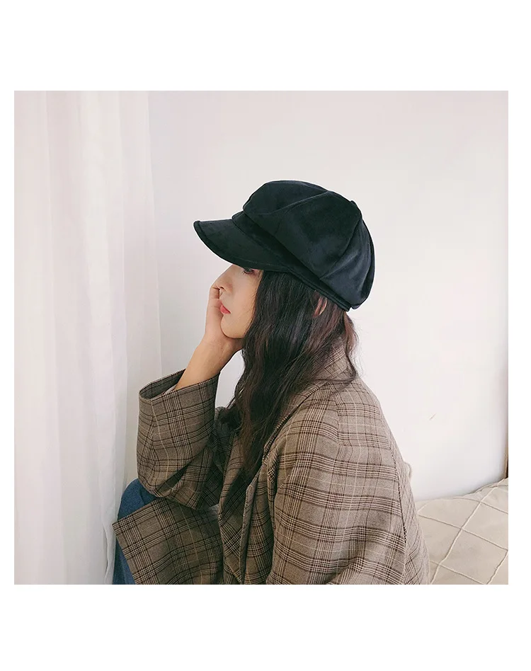 Autumn And Winter Velvet Bud Hat WOMEN'S Korean-style-Versatile British-Style Cute Japanese-style Soft Sister Octagon Beret