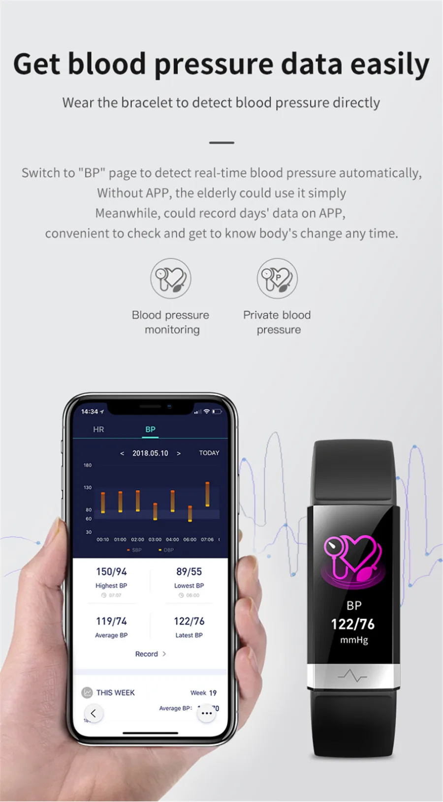 Смарт-браслет V19 ECG+ PPG+ HRV монитор сердечного ритма кровяное давление кислородный мониторящий сон Bluetooth фитнес-трекер Смарт-часы