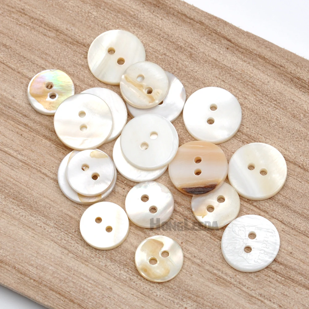 100pcs/lot real Natural shell buttons 10mm/15mm/20mm 2-hole flat mother of pearl buttons thick button free shipping SHELL006 2