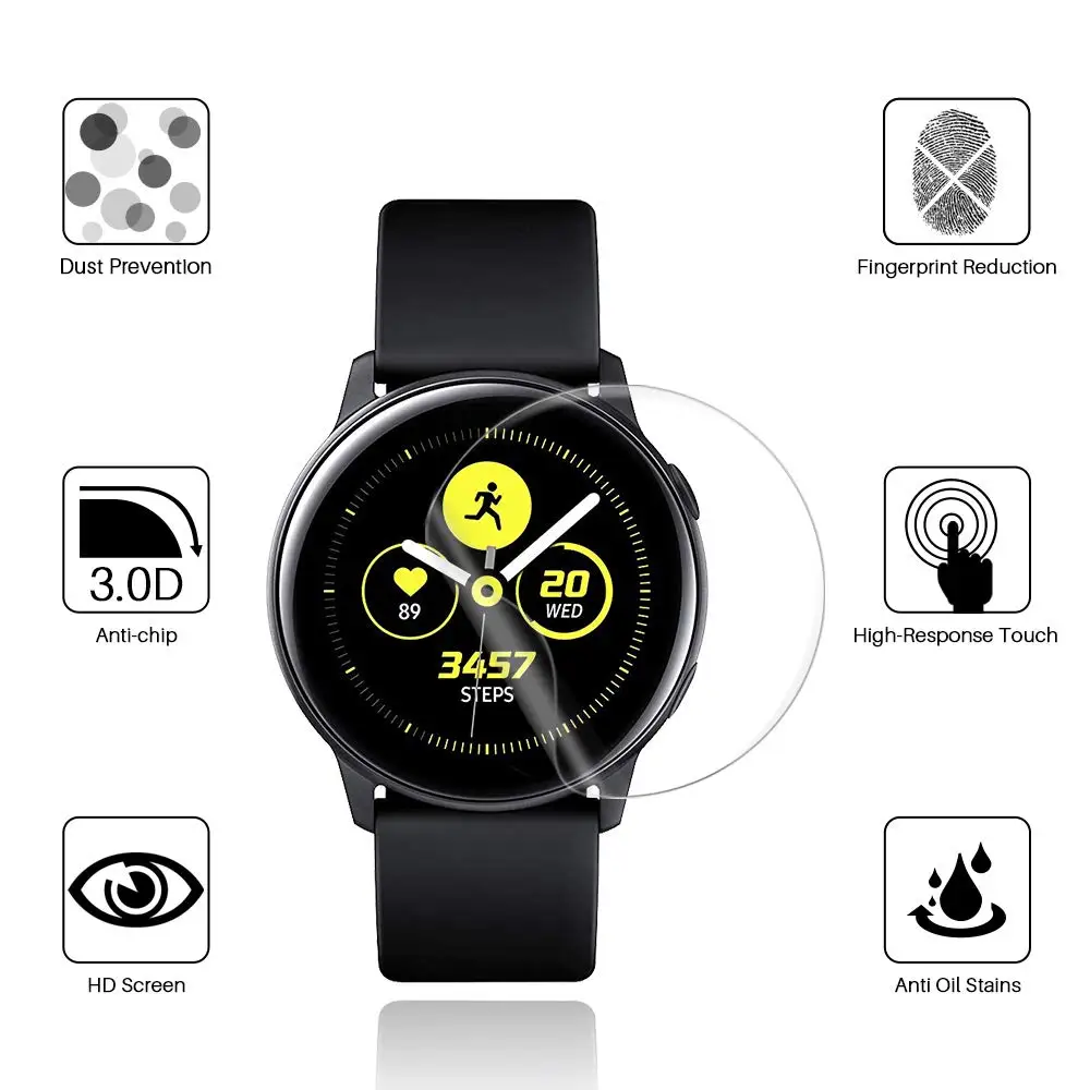 3 шт., 5 шт., защитная пленка для экрана HD для samsung Galaxy Watch Active 1, 2, 40 мм, 44 мм, прозрачная пленка для часов, ультратонкая, полная крышка