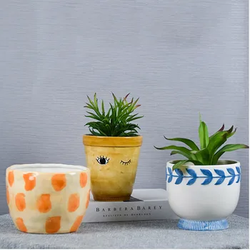 

Creative simple ceramic flowerpot succulents indoor outdoor living room balcony decoration green cactus plant planting ornaments