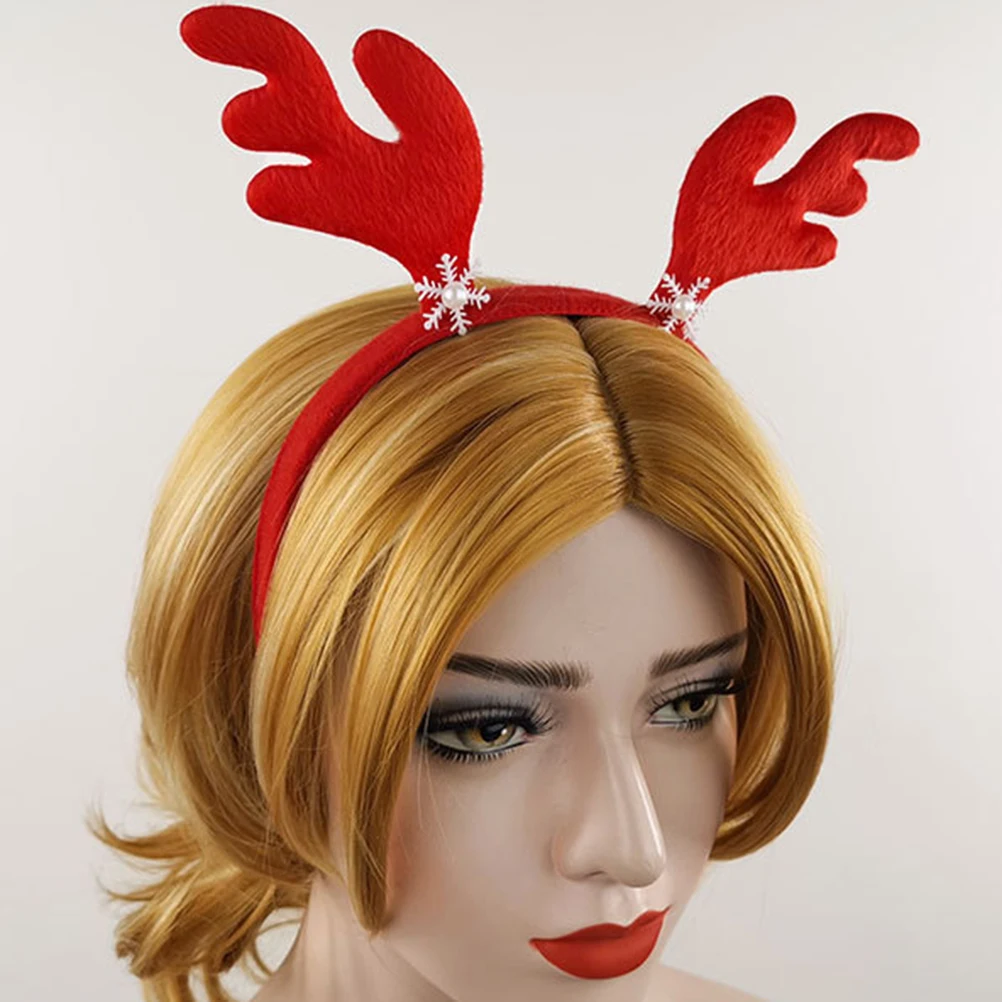 Красная рождественская повязка на голову очаровательные повязки для волос Милый лось рога оленя для волос Обручи Снежинка головной убор украшения, товары для вечеринки