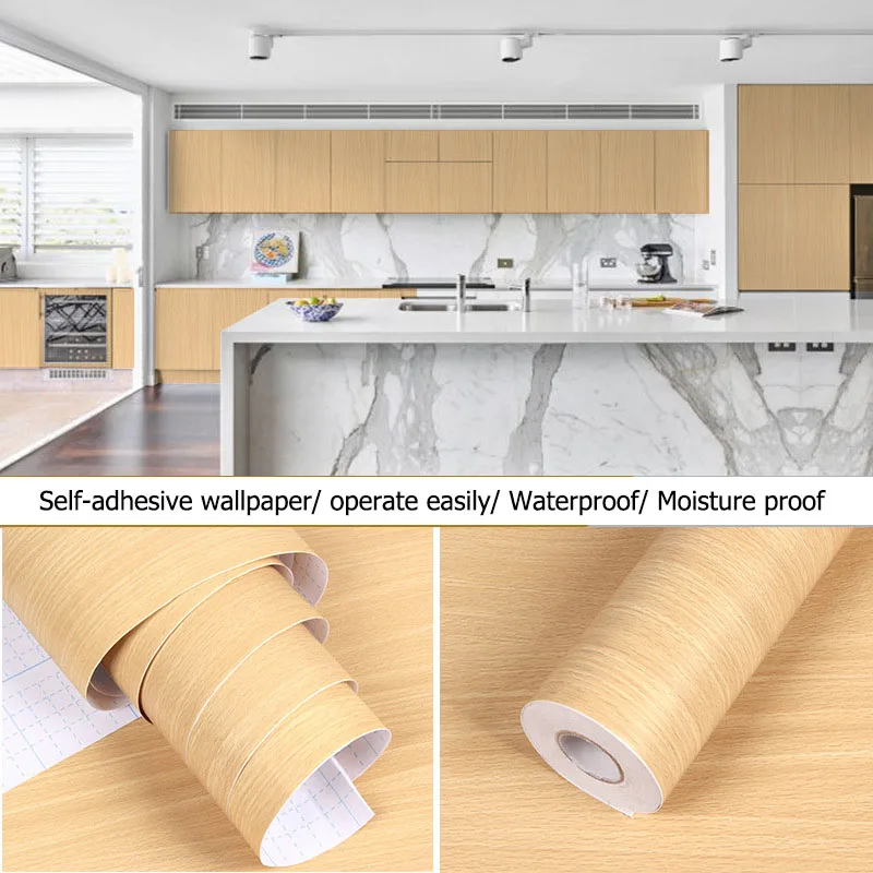 

1M/3M Kitchen Wood Grain Stickers Self Adhesive PVC Wallpaper Furniture Countertop Stickers Home Floor Door Waterproof Paper