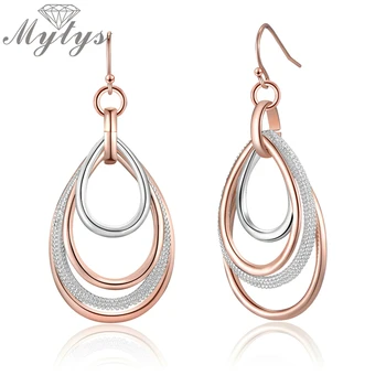 

Mytys Rose Gold & Silver Mix Circle Water Drop Dangle Earrings for Women Trendy Fashion Drop Brincos CE612