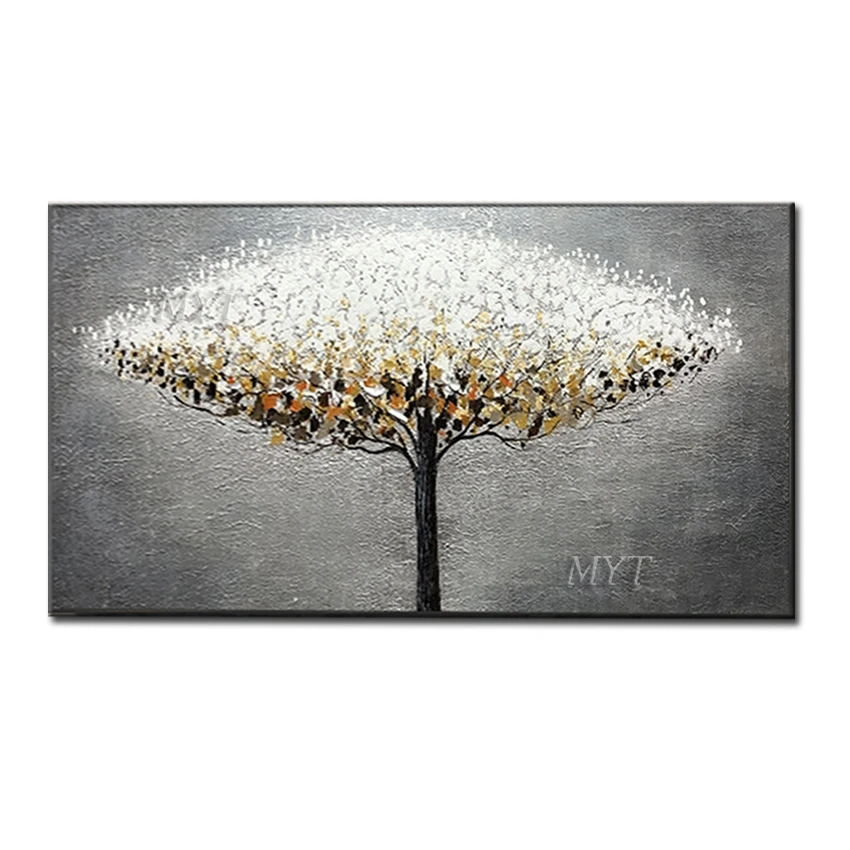 Yellow And White Trees Abstract Oil Painting On Canvas For Living Room Hom Decor Pictures Wall Art Paintings | Дом и сад