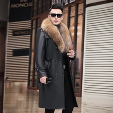 Осеннее Новое мужское кожаное пальто большого размера длинное большое пальто куртка Европейская и американская черная куртка