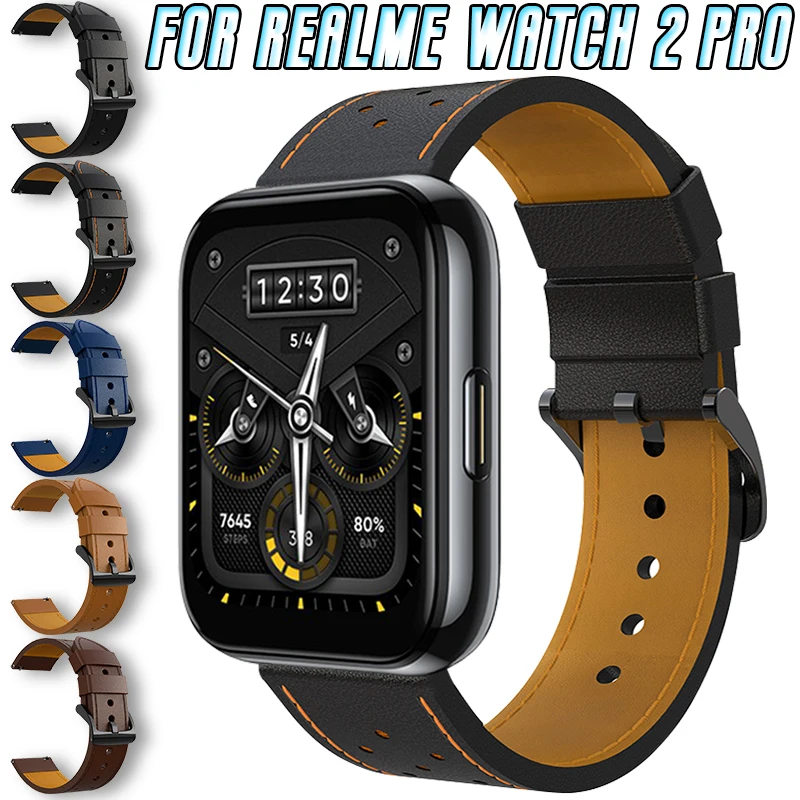 Per Realme Watch 2 Pro 22Mm Cinturino In Pelle Smartwatch Cinturino Di Ricambio Cinturino In Vera Pelle Con Strisce Colorate Accessori Per Braccialett