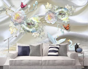 

CJSIR Custom Photo Wallpaper Mural 3d Luxury European Silk Pearl Flower Swan TV Background Wall Papel De Parede 3d Decors