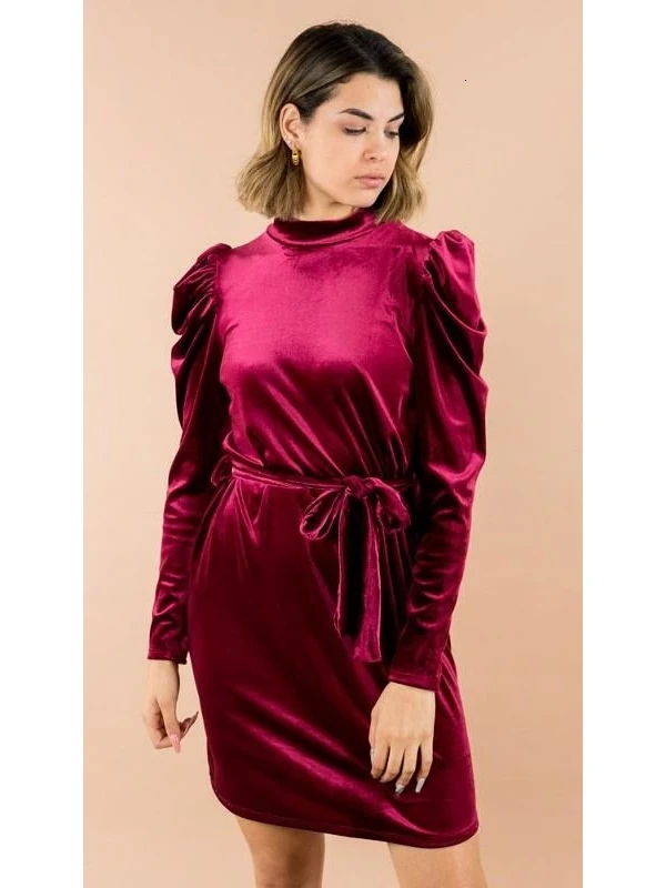GREYMODA VESTIDO MUJER LAZADA VELVET HOMBROS ABULLONADOS