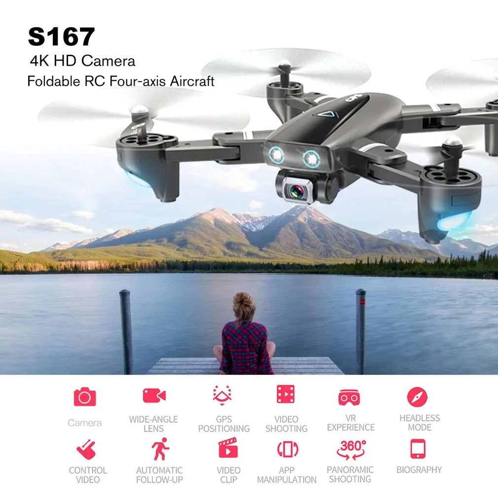 

S167 GPS Drone With Camera 5G RC Quadcopter Drone 4K WIFI FPV Foldable Off-Point Flying Gesture Photos Video Helicopter Toy