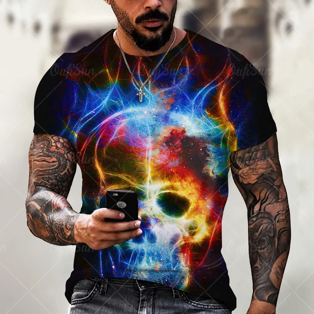 2021 Summer New Men’s 3D Skull Print T-shirt Casual Stylish Breathable O-neck Short-sleeved T-shirt