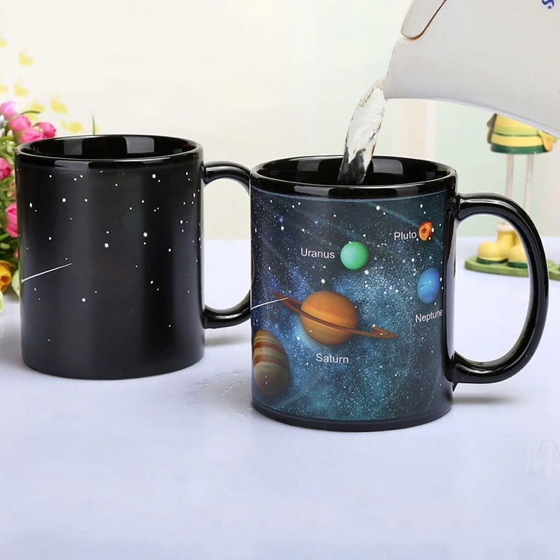 Новые стильные керамические чашки, меняющие цвет, кружка, молоко, кофе, кружки, подарки для друзей, Студенческая чашка для завтрака, Звездные солнечные системные кружки