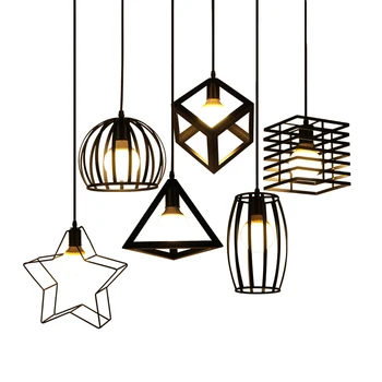 

Nordic Kitchen Pendant Lights White Black Metal Cage Lampshade Dining Room E27 LED Ceiling Hanging Lamp for Home Living Room Bar