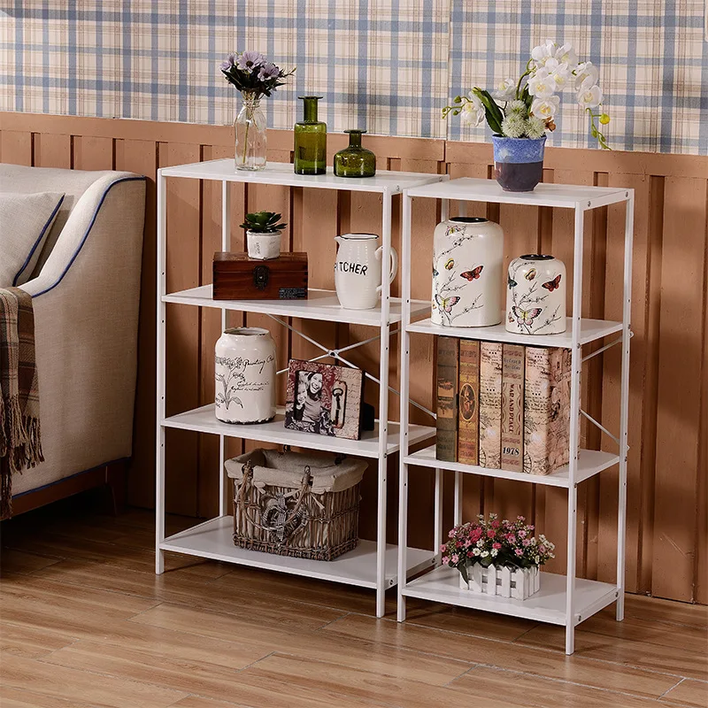

Steel Wood Simple Bookcase Living Room Storage Shelf Multi-functional Fashion Home Wooden Display Stand Library Magazine Storage