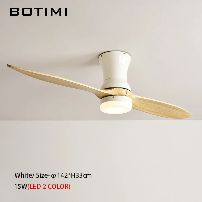 BOTIMI скандинавский 220V светодиодный потолочный вентилятор с пультом дистанционного управления для низкого потолка 2 деревянные лопасти потолочный вентилятор лампа Декор Vantilator - Цвет лезвия: White Base