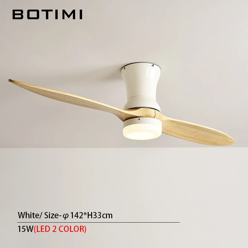 White Base BOTIMI скандинавский 220V светодиодный потолочный вентилятор с пультом дистанционного управления для низкого потолка 2 деревянные лопасти потолочный вентилятор лампа Декор Vantilator - Цвет лезвия: White Base