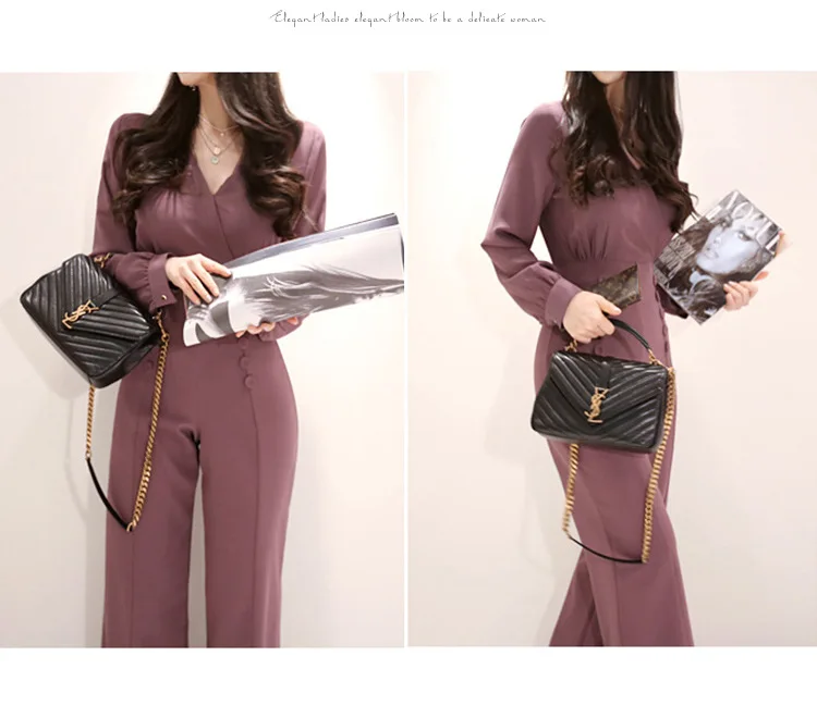 Весенние однотонные женские Комбинезоны на каждый день с v-образным вырезом, Комбинезоны для офиса, женские широкие штаны, комбинезоны, женские элегантные Рабочие Комбинезоны