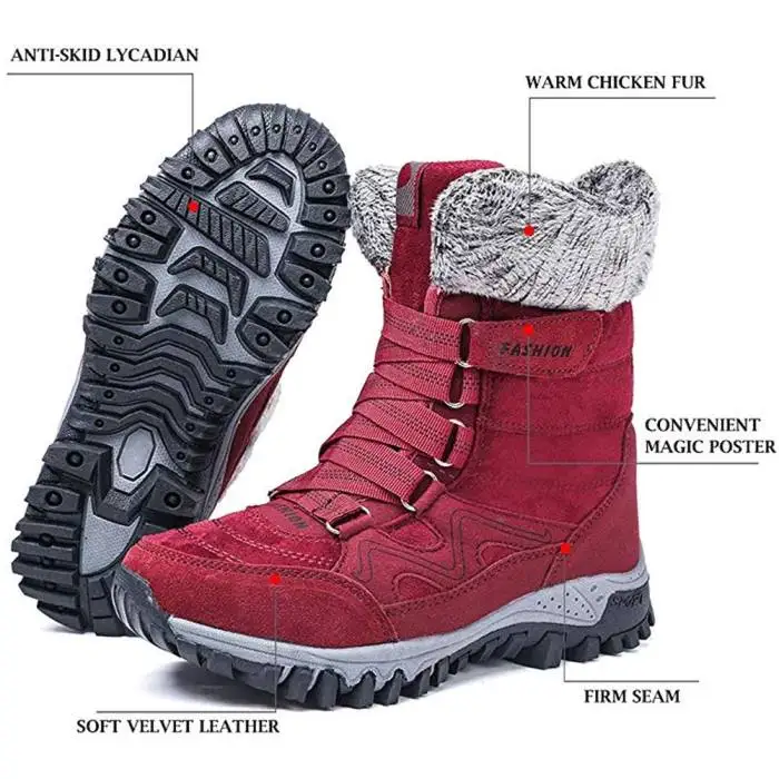 N Women Warm Padded Plush Snow Boots Winter Boots Trekking Boots Hiking Winter Boots Non-slip Outdoor with Hook and Loop