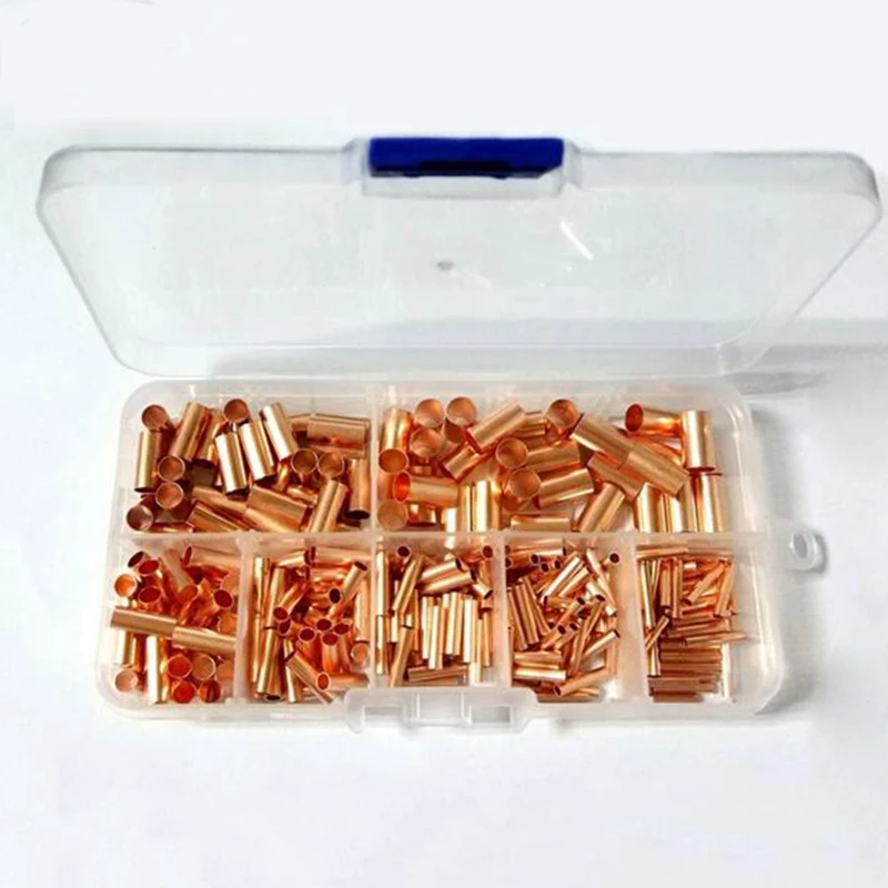 250Pcs Small Copper Tube Combination Connecting Tube Boxed Capillary Cropper Hole Connecting Pile Fitting Hardwares