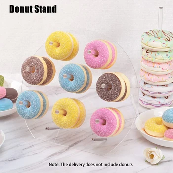 

Stable Wall Display Table Top Clear Reusable Donut Stand Onion Ring Wedding Party Home Birthday Acrylic Holder Dessert Hanging