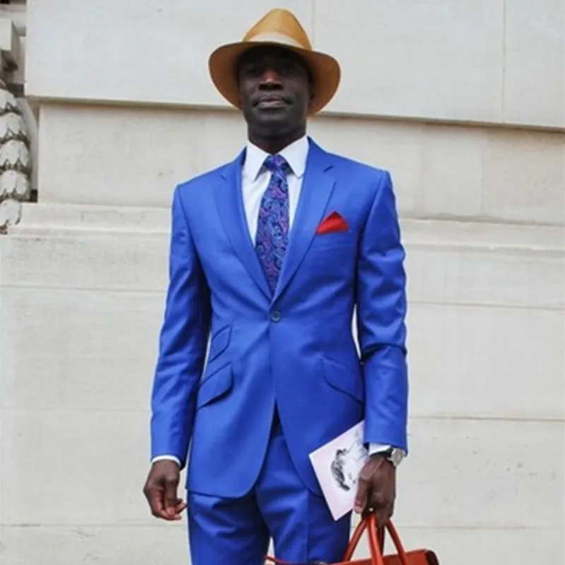 

Latest Coat Pants Designs Royal Blue Men Business Suits Slim Fit Skinny 2 Pieces Prom Men Casual Suit (Jacket + Pants)