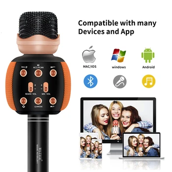 

WSTER Version Bluetooth Karaoke Microphone Wireless Professional Speaker Handheld Player Magic Voice Record Music Mic PK WS-858