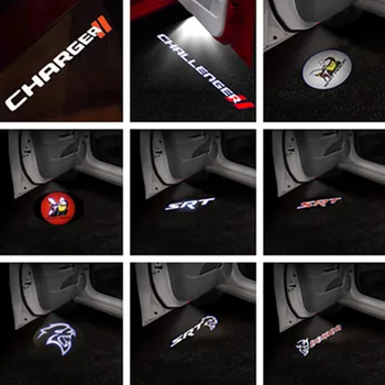 

2pcs LED Car Logo Door Welcome lamp For Dodge Challenger 2008-2019 SRT 3D Laser projection Ghost warning Light Accessories