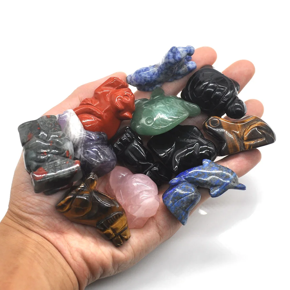 1.5" Cat Elephant Tortoise Rabbit Owl Frog Fish Bear Dog Horse Wolf Snake Statue Natural Healing Crystal Animal Stone Carving