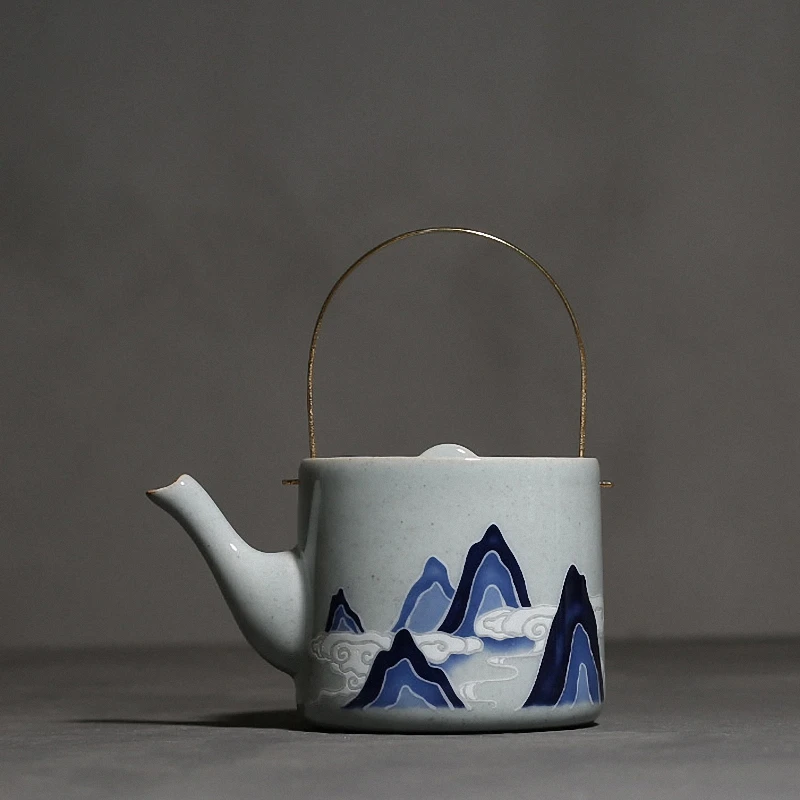 

PINNY 240ML Retro Vintage Mountains Teapot Ceramic Portable Tea Pot Chinese Kung Fu Tea Service Pigmented Drinkware