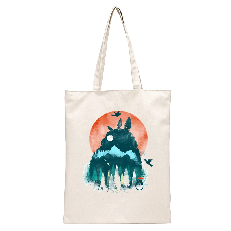 Spirited Away Faceless  Print Reusable Shopping Bag Women Canvas Tote Bags Printing Eco Bag Cartoon Shopper Shoulder Bags