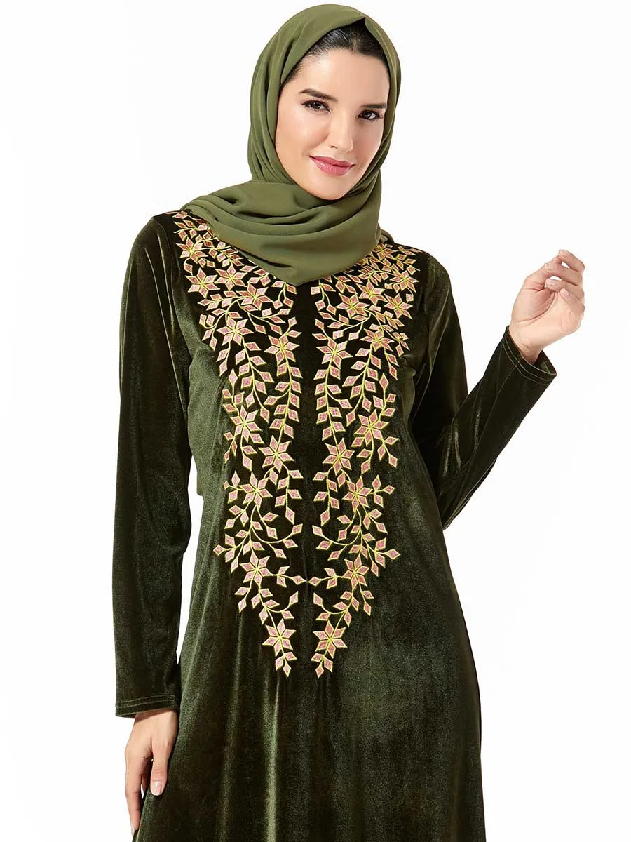Бархатная вышивка, макси-платье мусульманская абайя хиджаб Vestidos кардиган-кимоно длинные халаты Jubah Ближний Восток Eid Рамадан исламский